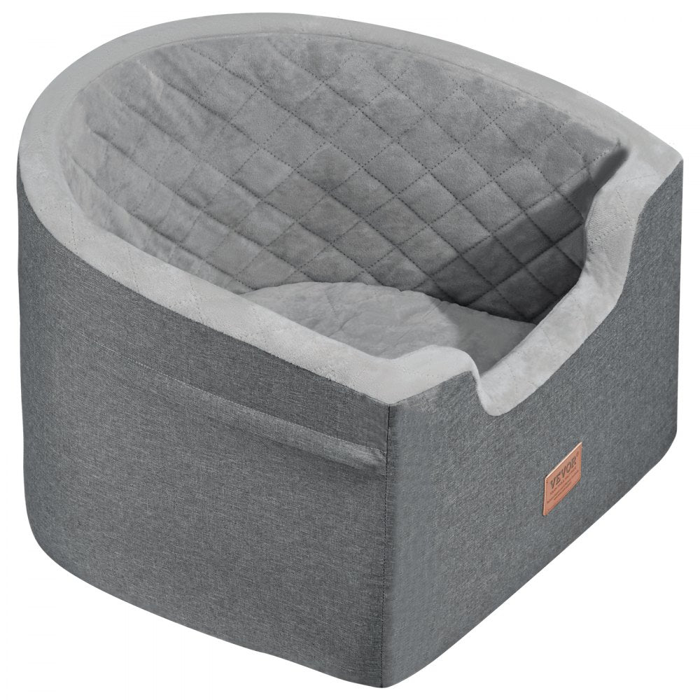 VEVOR Dog Car Seat, Waterproof Dog Booster Seat for Car with A Storage Pocket, Clip-On Safety Leash and Sponge Filling, Dog Car Bed for Small & Medium Dog up to 55lbs, Gray