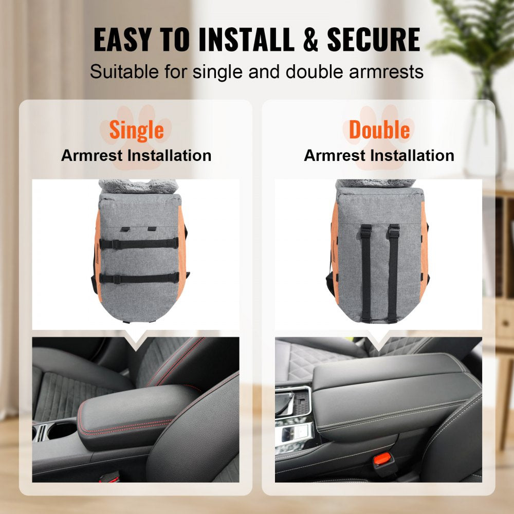 VEVOR Console Dog Car Seat, Center Console Dog Booster Seat for Small Dog, Pet Car Seat for Car Armrest with Clip-On Leash, Adjustable Straps, Supports up to 8lbs, Dark Gray