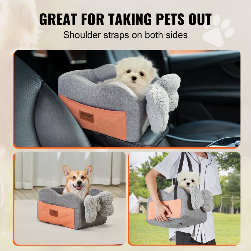 VEVOR Console Dog Car Seat, Center Console Dog Booster Seat for Small Dog, Pet Car Seat for Car Armrest with Clip-On Leash, Adjustable Straps, Supports up to 8lbs, Dark Gray