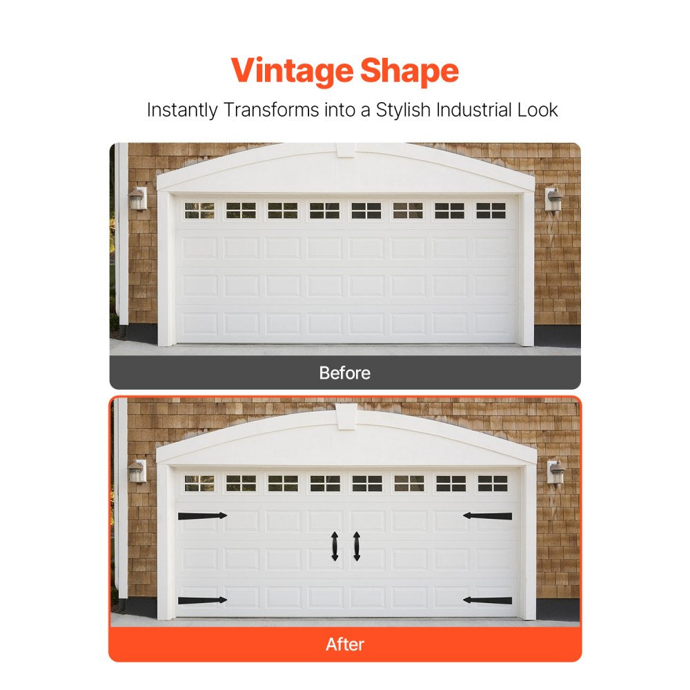VEVOR Magnetic Garage Door Hardware Kit, Decorative Garage Door Hinges Handles, Black Carriage House Accents, No Installation Needed, 4 Hinges and 2 Handles for Barn Gate Curb Appeal