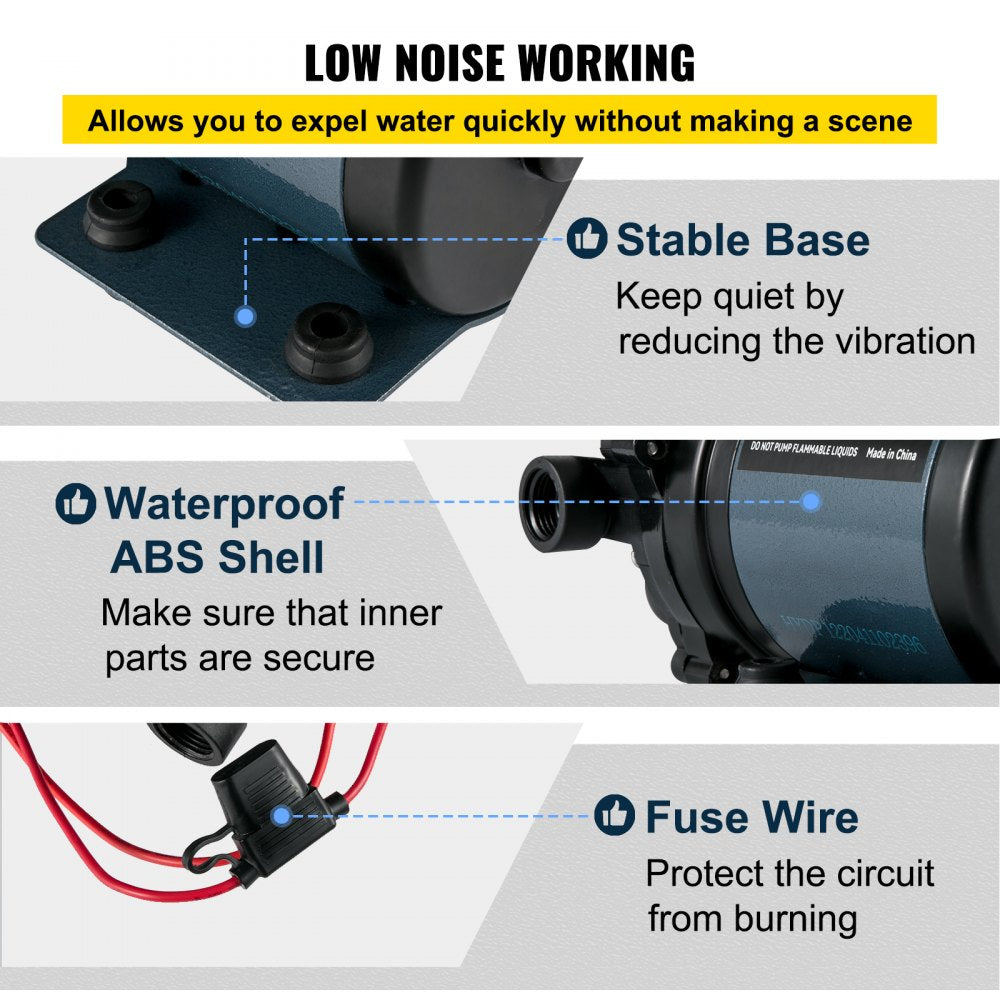 VEVOR Washdown Pump, 12V DC, 7 GPM 60 PSI, Max. 10 FT Lift Self Priming Water Pump, with EPDM Valve, Universal Salt Water Strainer & Female/Male Thread, for RV, Marine Deck, Yacht