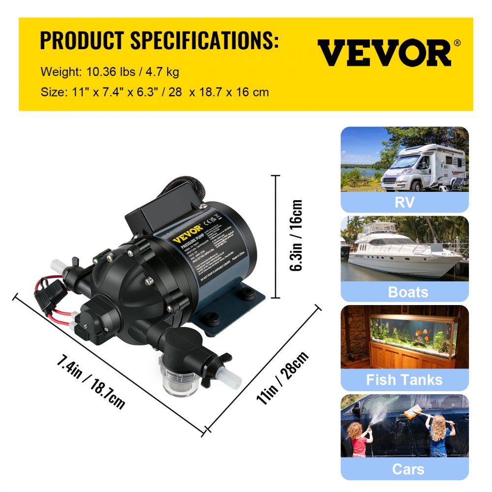 VEVOR Washdown Pump, 12V DC, 7 GPM 60 PSI, Max. 10 FT Lift Self Priming Water Pump, with EPDM Valve, Universal Salt Water Strainer & Female/Male Thread, for RV, Marine Deck, Yacht