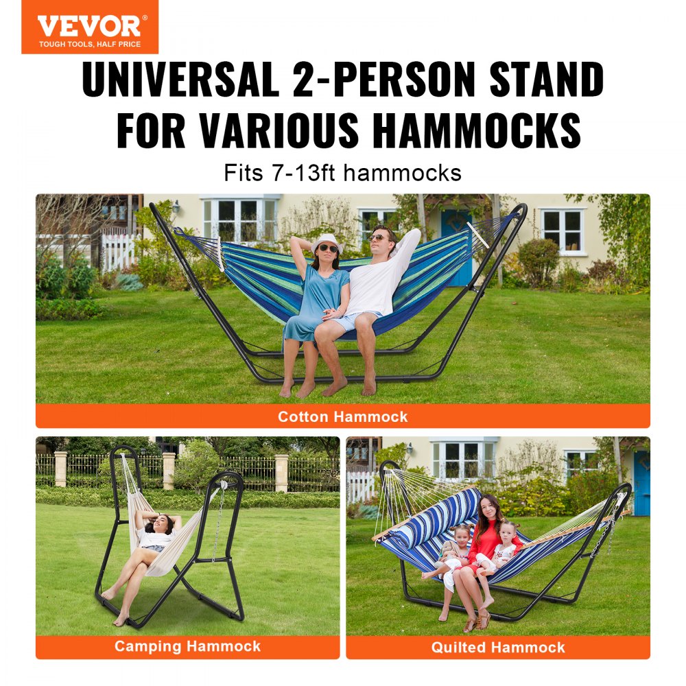 VEVOR Universal 2 Person Hammock Stand, Adjustable Heavy Duty 450 lbs Capacity Hammock Stand Fits 6.9-12.8 ft Hammocks for Outdoor and Indoor Portable Hammock Stand with Chain, Hook, and Carrying Bag