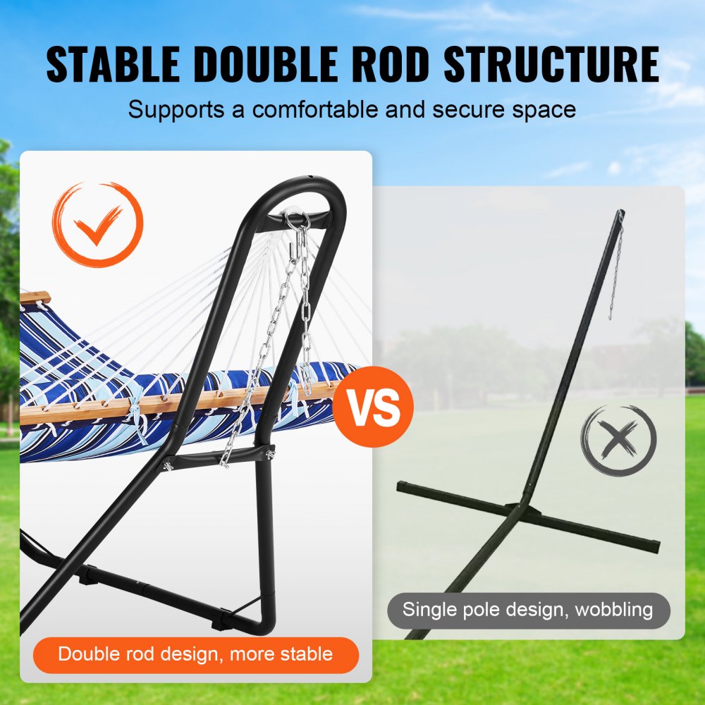 VEVOR Universal 2 Person Hammock Stand, Adjustable Heavy Duty 450 lbs Capacity Hammock Stand Fits 6.9-12.8 ft Hammocks for Outdoor and Indoor Portable Hammock Stand with Chain, Hook, and Carrying Bag