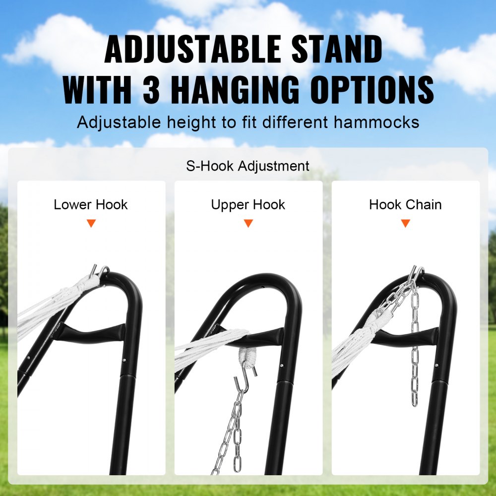 VEVOR Universal 2 Person Hammock Stand, Adjustable Heavy Duty 550 lbs Capacity Hammock Stand Fits 7.5-13.5 ft Hammocks for Outdoor and Indoor Portable Hammock Stand with Chain, Hook, and Carrying Bag