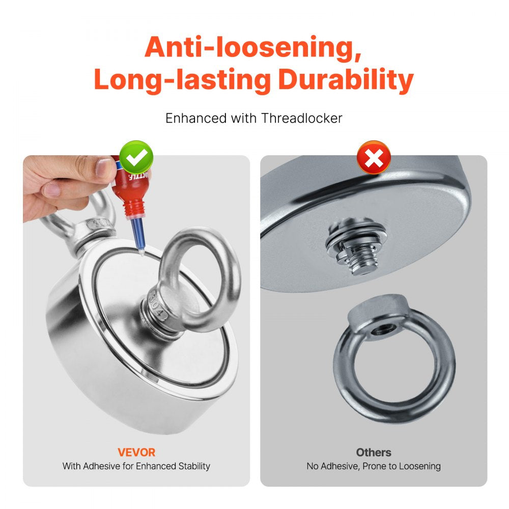 VEVOR Magnet Fishing Kit, 1700 LBS/771 Kg Double-Sided Pulling Force Strong Magnet Fishing Kit, Rare Earth Neodymium Magnetic Fishing Kit Includes Grappling Hook, Heavy Duty Rope, Gloves and Eyebolt