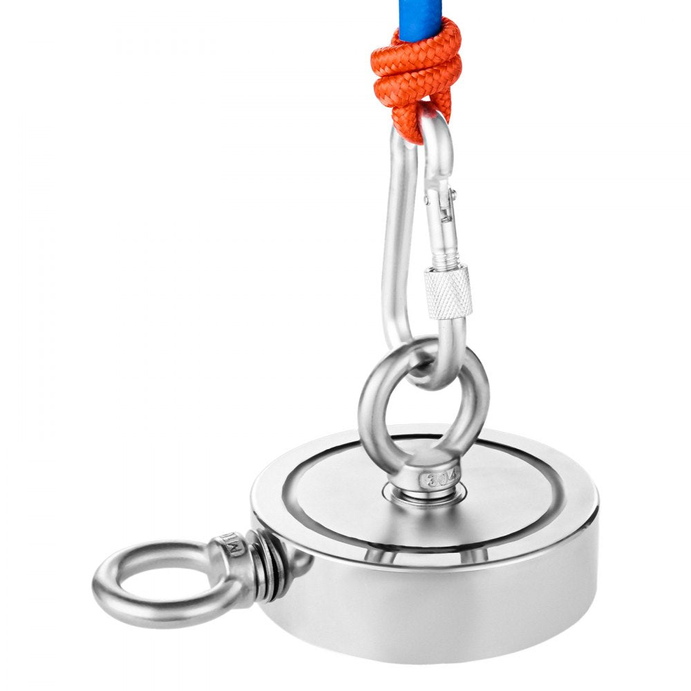 VEVOR Magnet Fishing Kit, 1000 LBS/454 Kg Double-Sided Pulling Force Strong Magnet Fishing Kit, Rare Earth Neodymium Magnetic Fishing Kit Includes Grappling Hook, Heavy Duty Rope, Gloves and Eyebolt