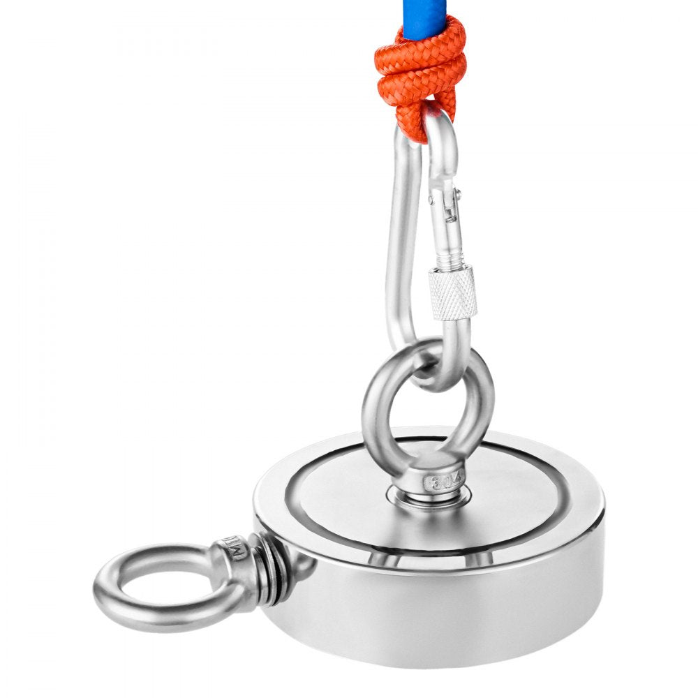 VEVOR Magnet Fishing Kit, 1400 LBS/635 Kg Double-Sided Pulling Force Magnet Fishing Kit, Rare Earth Neodymium Magnetic Fishing Kit Includes Grappling Hook, Heavy Duty Rope, Gloves, Eyebolt, Carry Case