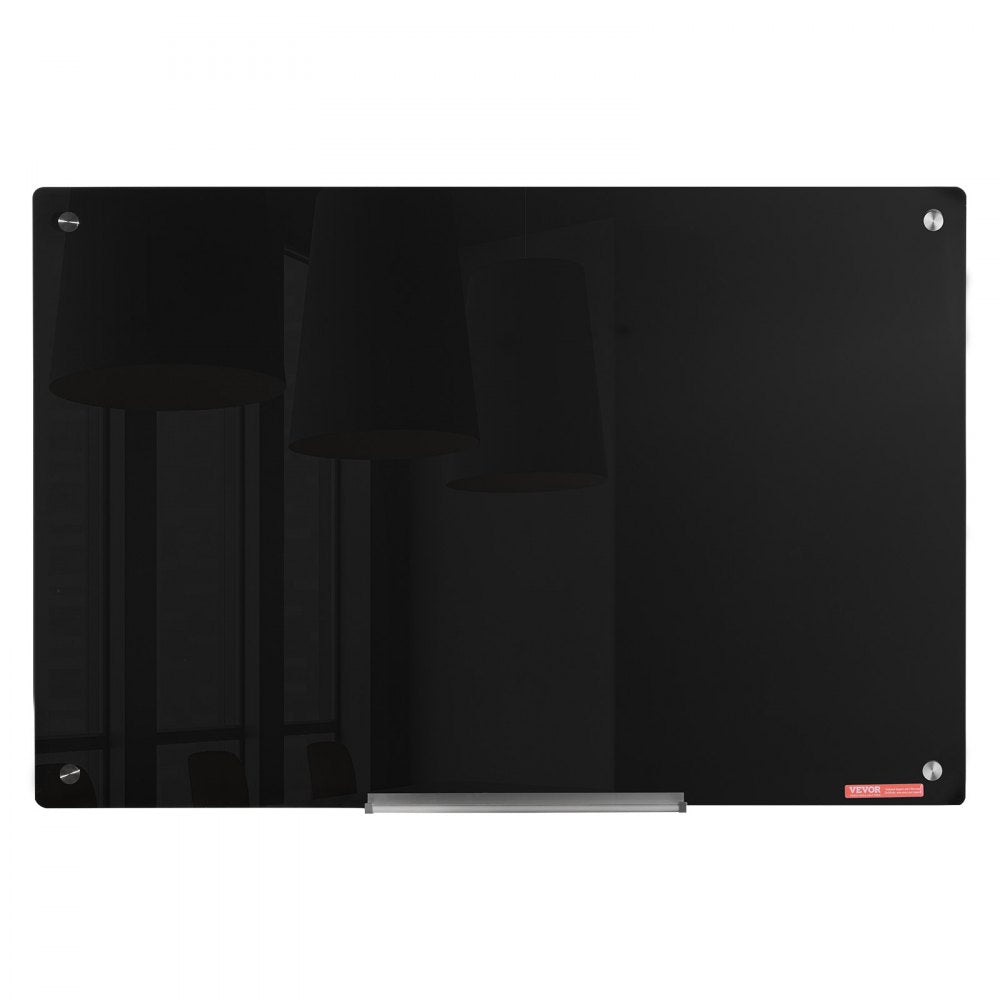 VEVOR Magnetic Glass Whiteboard, Dry Erase Board 36"x24", Wall-Mounted Large White Glassboard Frameless, with Marker Tray, an Eraser and 2 Markers, Black