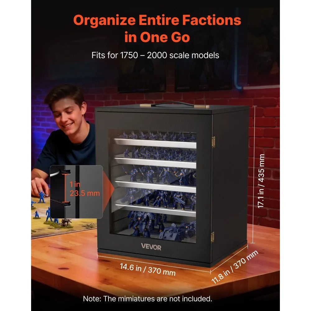 VEVOR Miniatures Storage Case, Warhammer Fits for 1750-2000 Scale Models, Wooden Miniatures Display Holder with 5 Tray & 13 Slots, Miniature Transport Case for Collectibles (Minis Not Included)