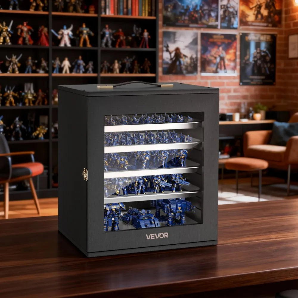 VEVOR Miniatures Storage Case, Warhammer Fits for 1750-2000 Scale Models, Wooden Miniatures Display Holder with 5 Tray & 13 Slots, Miniature Transport Case for Collectibles (Minis Not Included)