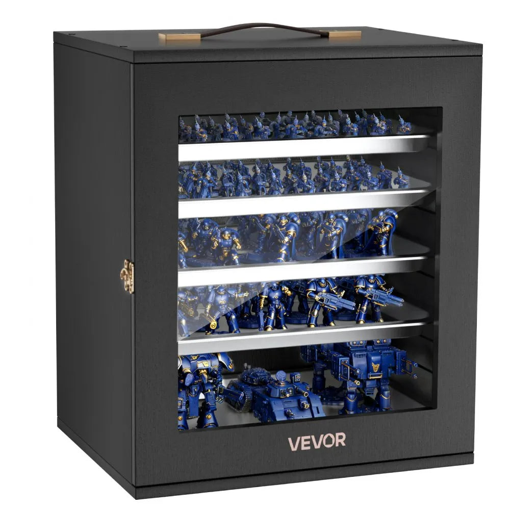 VEVOR Miniatures Storage Case, Warhammer Fits for 1750-2000 Scale Models, Wooden Miniatures Display Holder with 5 Tray & 13 Slots, Miniature Transport Case for Collectibles (Minis Not Included)