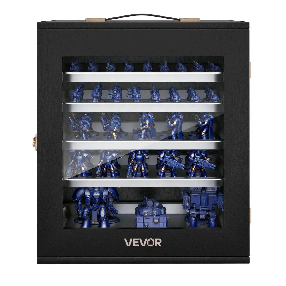 VEVOR Miniatures Storage Case, Warhammer Fits for 1750-2000 Scale Models, Wooden Miniatures Display Holder with 5 Tray & 13 Slots, Miniature Transport Case for Collectibles (Minis Not Included)