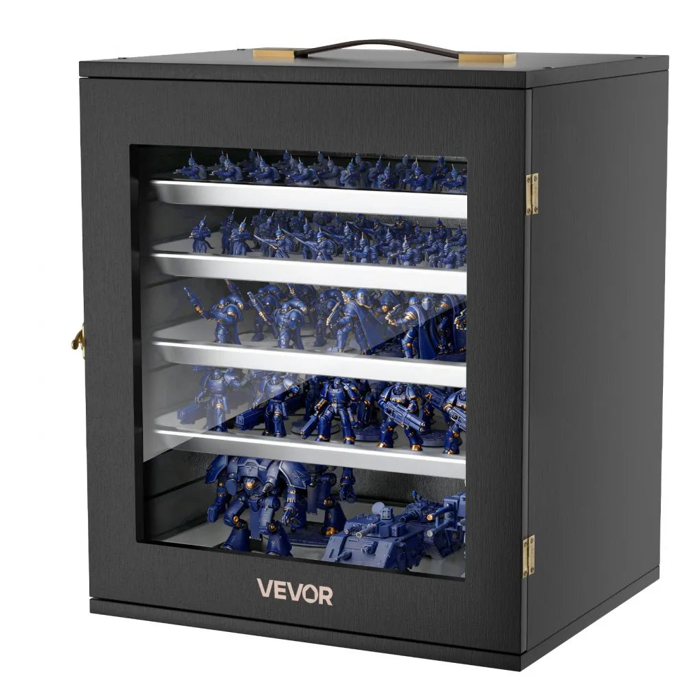 VEVOR Miniatures Storage Case, Warhammer Fits for 1750-2000 Scale Models, Wooden Miniatures Display Holder with 5 Tray & 13 Slots, Miniature Transport Case for Collectibles (Minis Not Included)