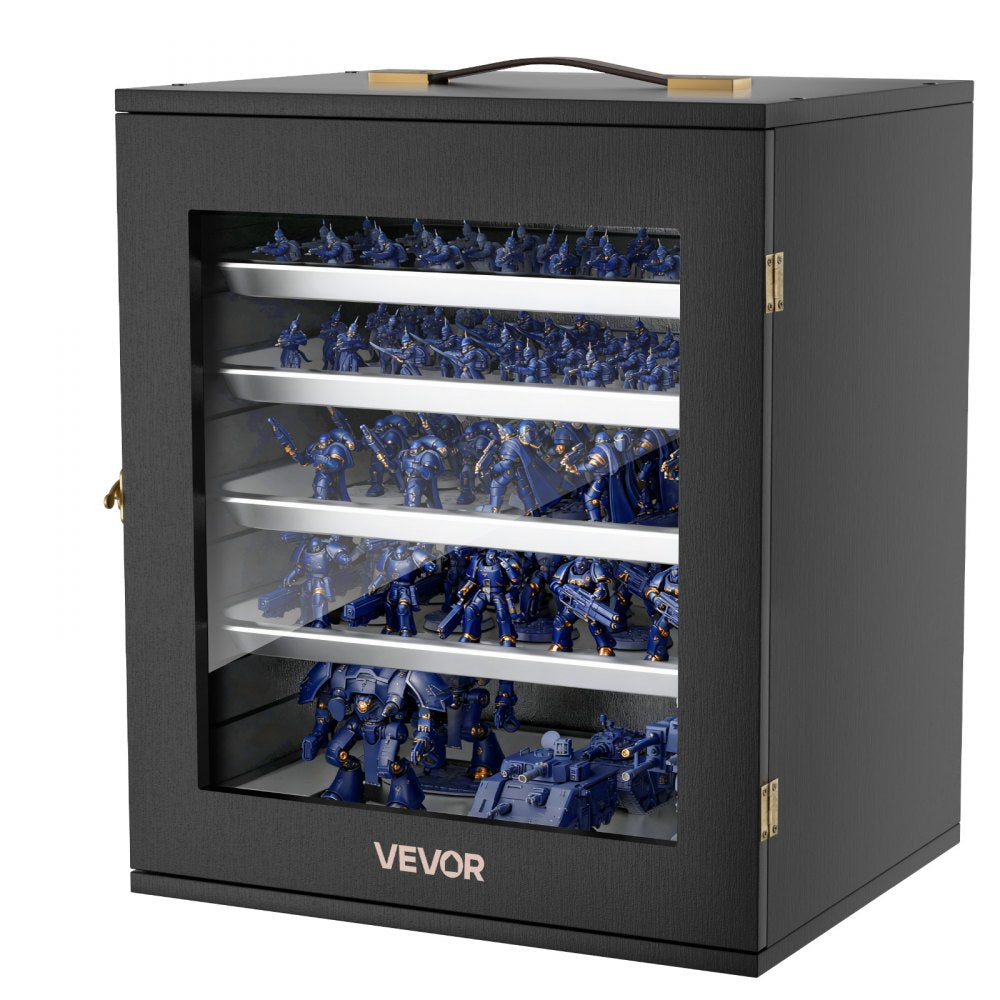 VEVOR Miniatures Storage Case, Warhammer Carrying Case Fits for 1000-1500 Scale Models, DND Gifts Wooden Miniatures Display Holder with 5 Tray & 11 Slots, Case for Collectible (Minis Not Included)