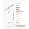 VEVOR C Stand with Boom Arm, Max Height 10.83 ft/330 cm, Stainless Steel Heavy Duty Photography Light Stand with 4.8-9.8 ft Adjustable Height, 2 Grip Head for Studio Monolight, Softbox, Reflector