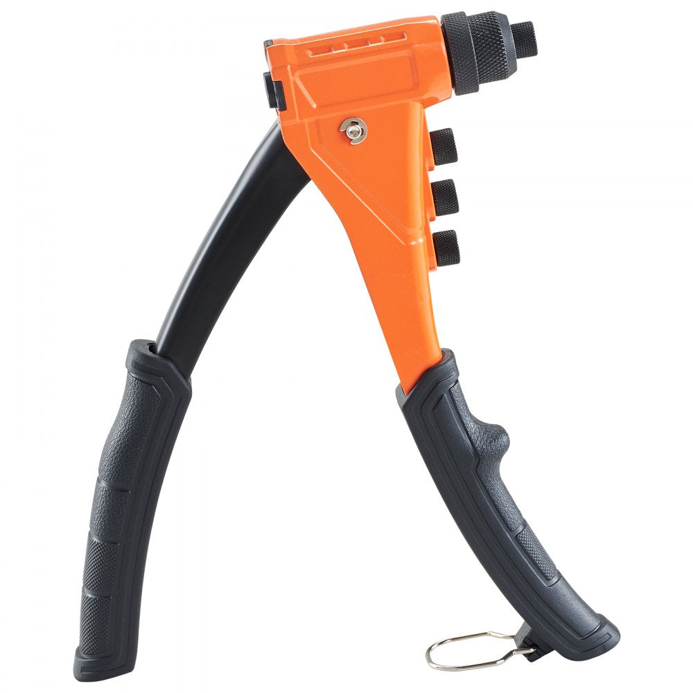 VEVOR Pop Rivet Gun Kit, with 200 Blind Rivets, Heavy Duty Single Hand Riveter with 4 Interchangeable Nosepieces, 4 Drill Bits, and a Carrying Case, Manual Riveting Tool for Metal, Automotive, Home