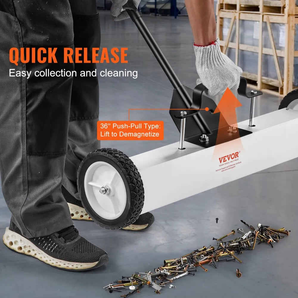 VEVOR 24-Inch Magnetic Sweeper with Wheels, 50 lbs Capacity, with Telescoping Magnetic Pickup Tool, Adjustable Handle, Magnetic Pickup Sweeper to Pick Up Nails and Screws, for Workshop, Garage, Yard