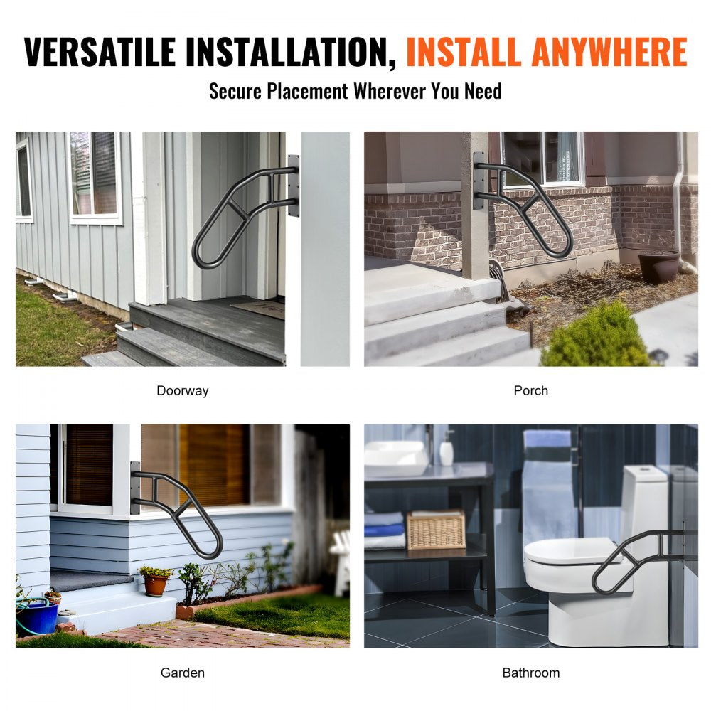 VEVOR Handrails for Outdoor Steps, 29" Length Wall Mount Safety Railings for 1-3 Steps, U-Shaped Handrail with Matte Black Finished, Stair Handrails for Kids, Elderly, Pregnant Women, Disabled