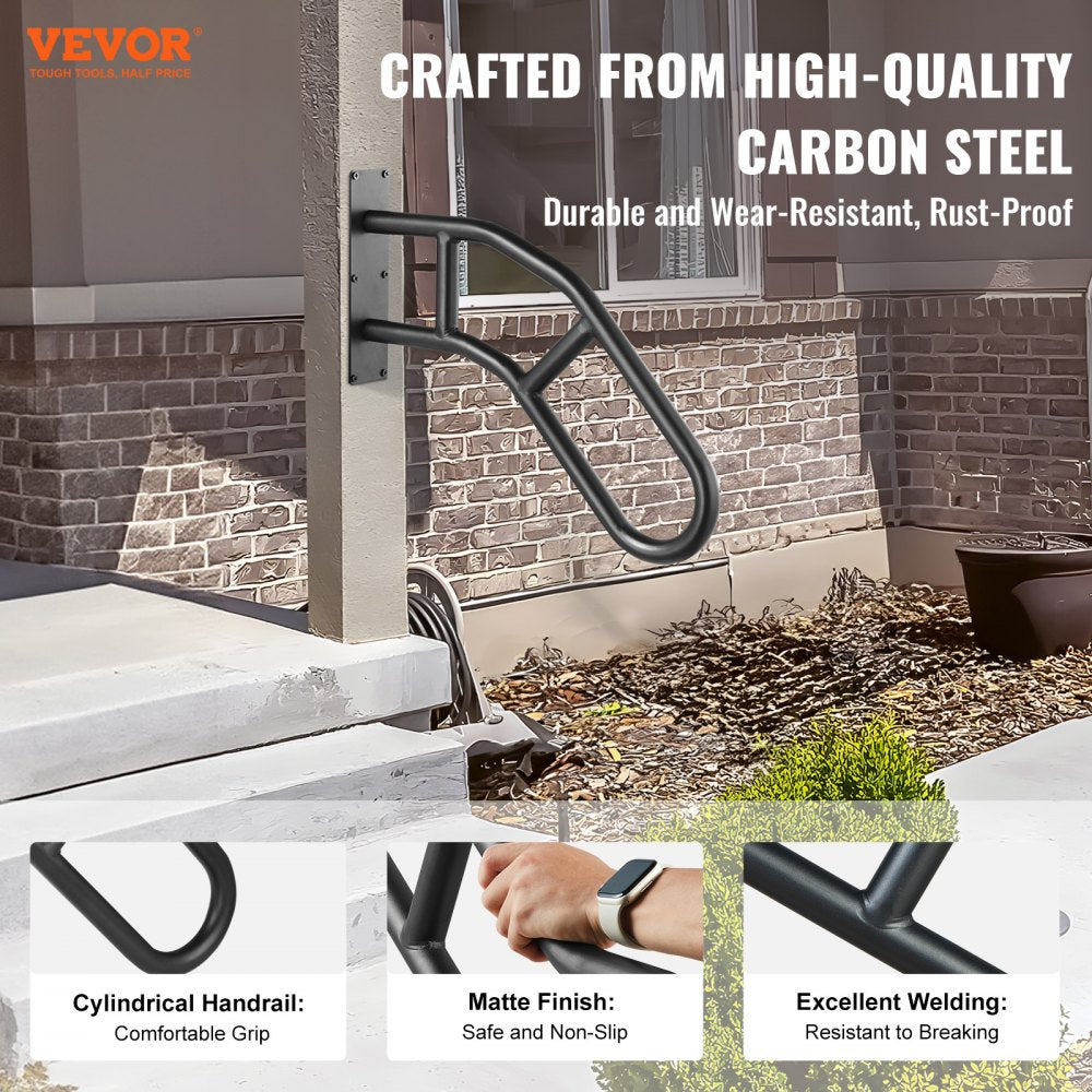 VEVOR Handrails for Outdoor Steps, 29" Length Wall Mount Safety Railings for 1-3 Steps, U-Shaped Handrail with Matte Black Finished, Stair Handrails for Kids, Elderly, Pregnant Women, Disabled 2 PCS