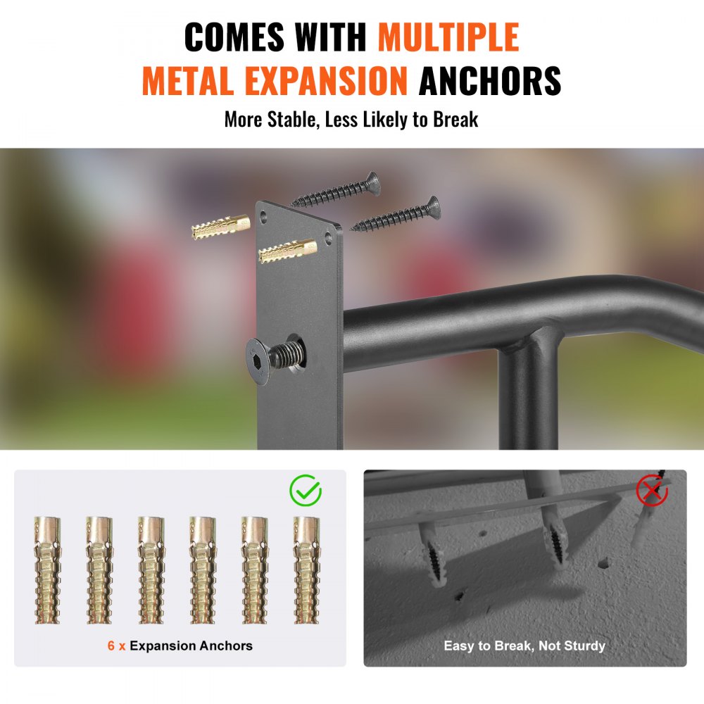 VEVOR Handrails for Outdoor Steps, 29" Length Wall Mount Safety Railings for 1-3 Steps, U-Shaped Handrail with Matte Black Finished, Stair Handrails for Kids, Elderly, Pregnant Women, Disabled 2 PCS