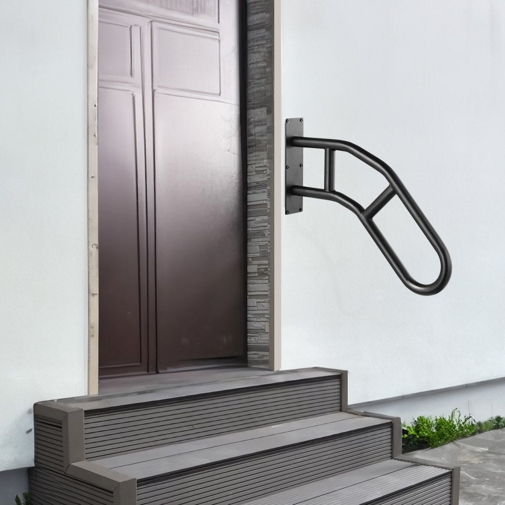 VEVOR Handrails for Outdoor Steps, 32" Length Wall Mount Safety Railings for 1-3 Steps, U-Shaped Handrail with Matte Black Finished, Stair Handrails for Kids, Elderly, Pregnant Women, Disabled