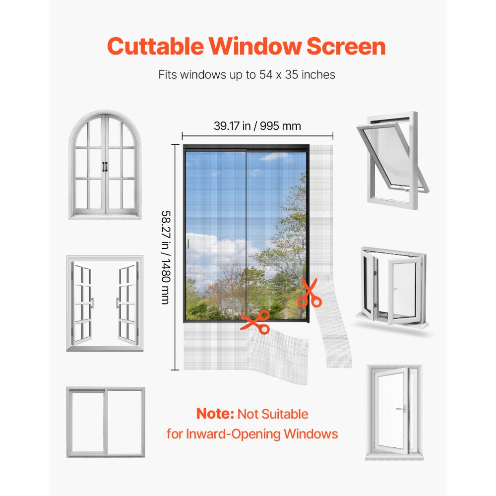 VEVOR Magnetic Window Screen,  58.27 x 39.17 inch PVC and Fiberglass Mesh, White Frames with Black Magnetic Strip and Wind Clips, No Drilling Easy Installation, Magnetic Screen for House Window