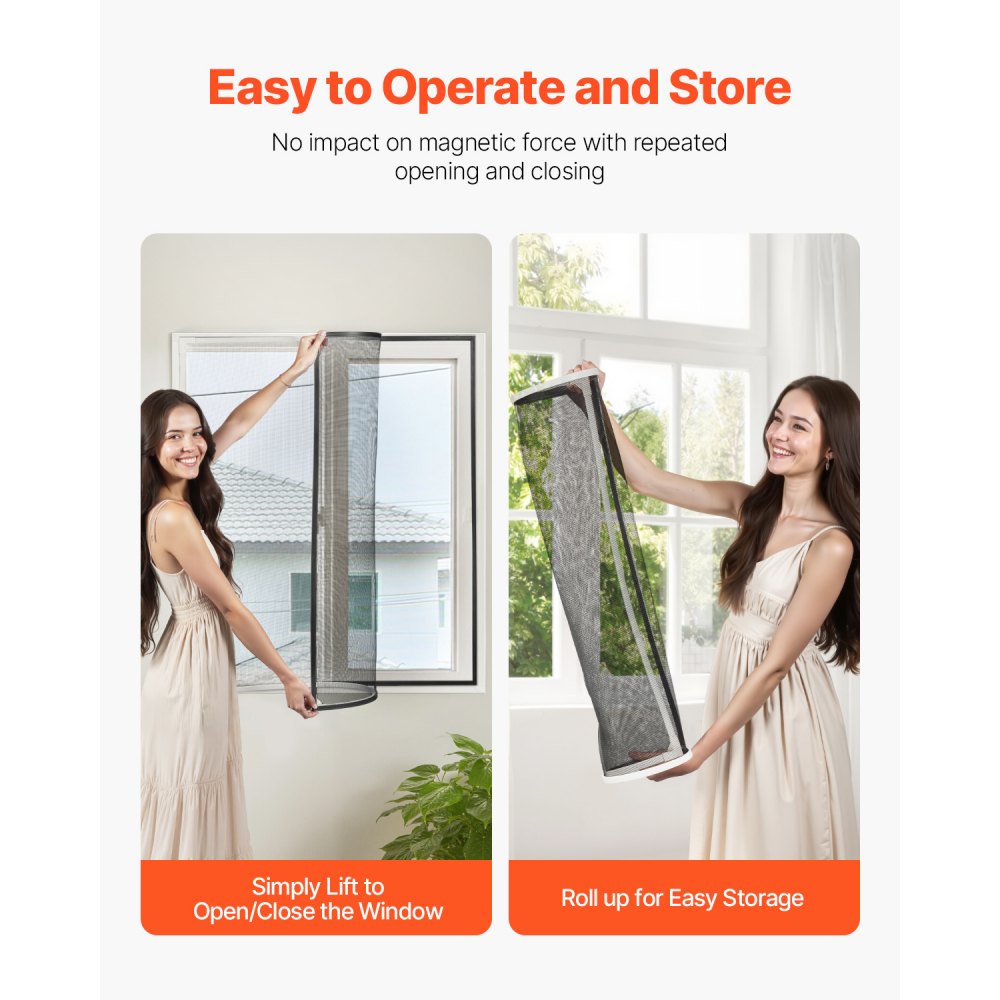 VEVOR Magnetic Window Screen,  58.27 x 39.17 inch PVC and Fiberglass Mesh, White Frames with Black Magnetic Strip and Wind Clips, No Drilling Easy Installation, Magnetic Screen for House Window
