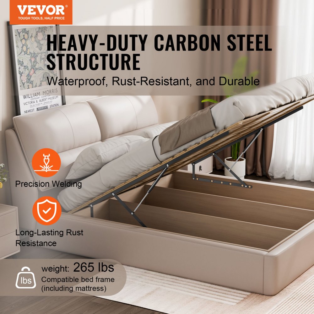 VEVOR Bed Lift, 59x79 in Compatible Bed Size 265 lbs Load Bearing, DIY Wall Bed Mechanical Hardware Kit Vertical Deluxe, Pneumatic Lever Heavy Duty Bed Support, Folding Wall Bed for Guestroom
