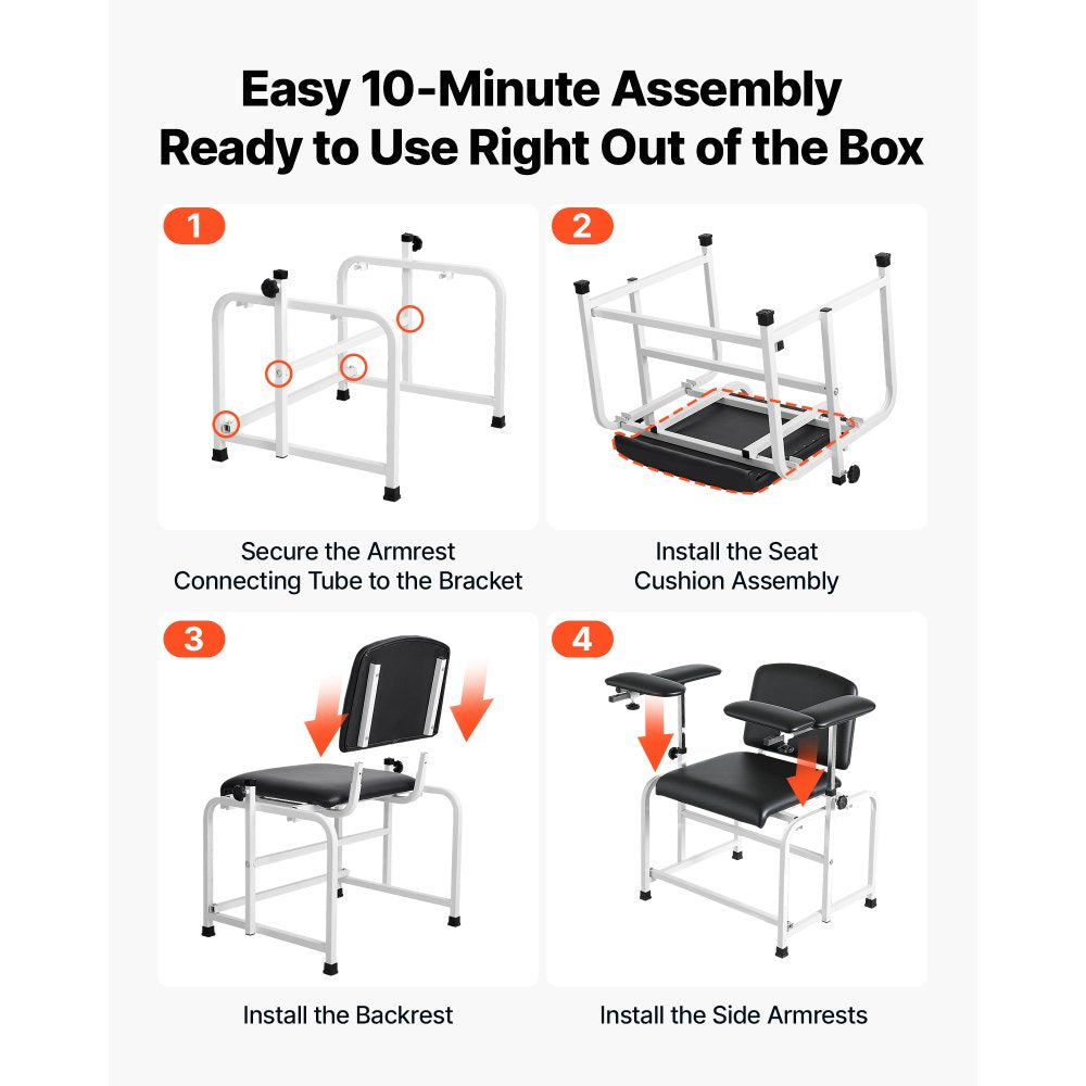 VEVOR Phlebotomy Chair 750LBS Capacity Blood Draw Medical Chair, Comfortable Blood Drawing Chairs with Adjustable Armrests, Soft Padded Seat, Easy-to-Clean PVC Leather for Hospitals Clinics