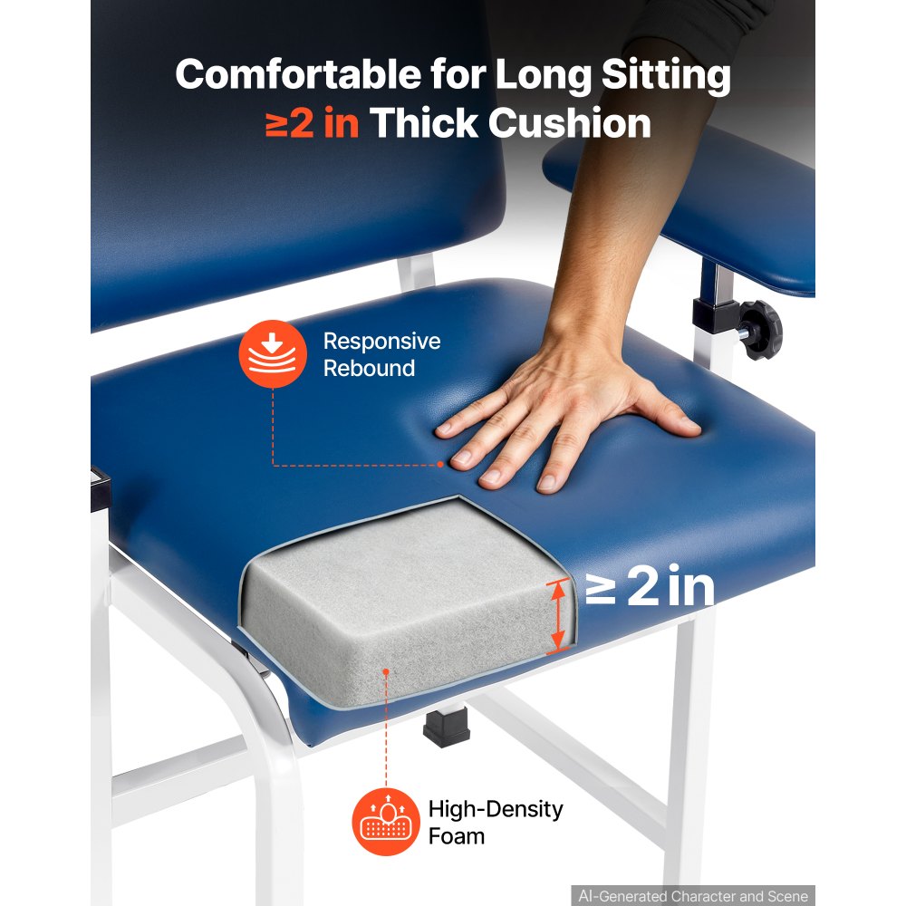 VEVOR Phlebotomy Chair 500LBS Capacity Blood Draw Medical Chair, Comfortable Blood Drawing Chairs with Adjustable Armrests, Soft Padded Seat, Easy-to-Clean PVC Leather for Hospitals Clinics