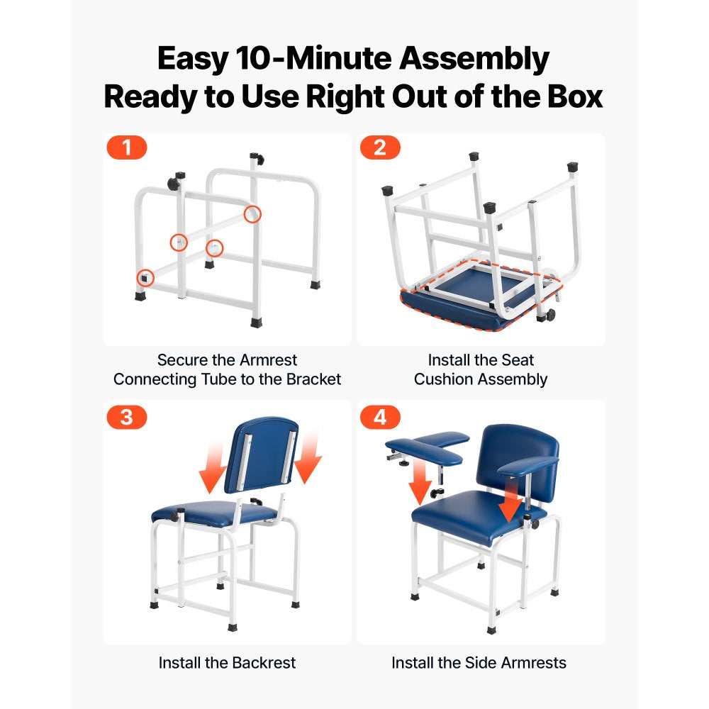 VEVOR Phlebotomy Chair 500LBS Capacity Blood Draw Medical Chair, Comfortable Blood Drawing Chairs with Adjustable Armrests, Soft Padded Seat, Easy-to-Clean PVC Leather for Hospitals Clinics