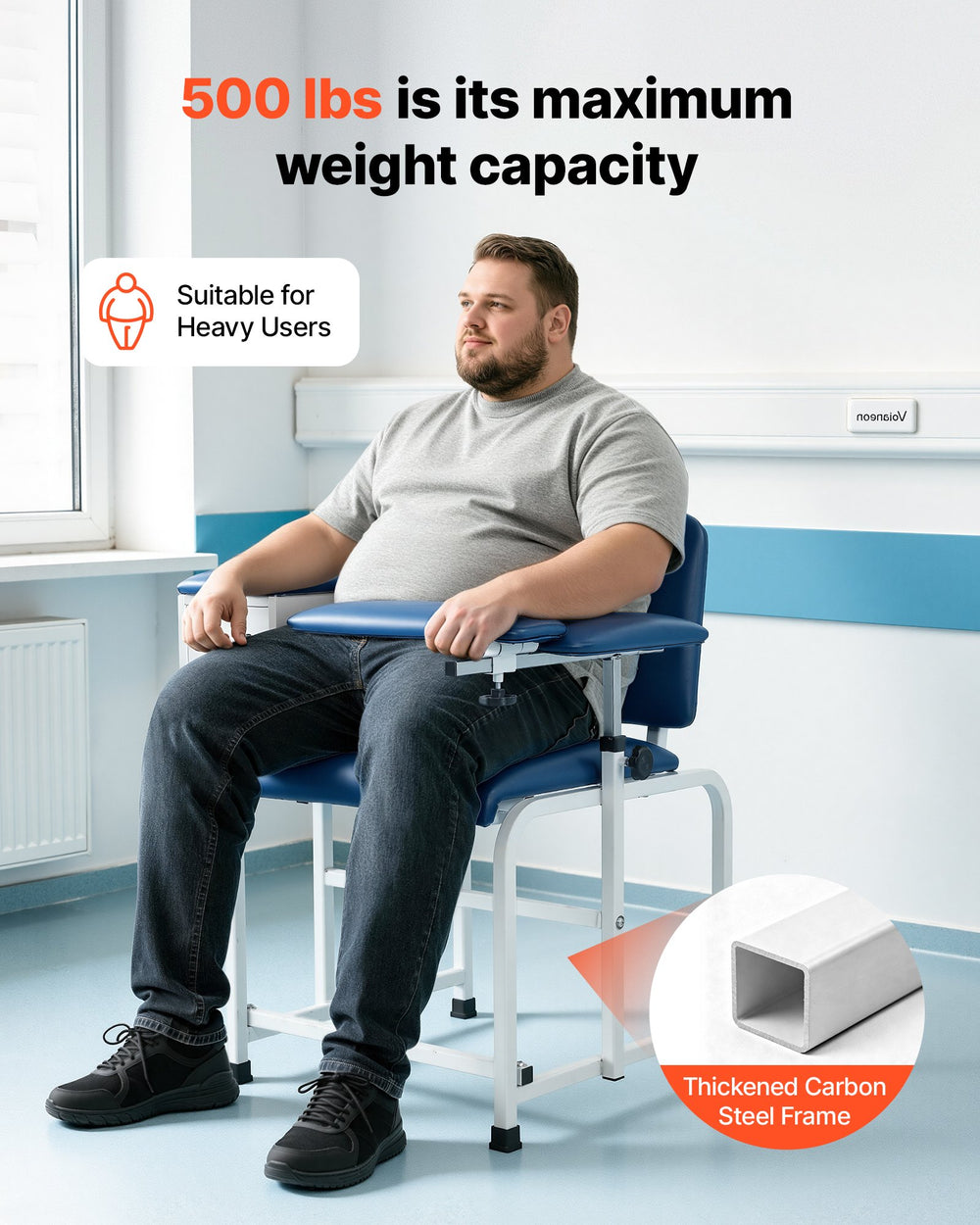 VEVOR Phlebotomy Chair 500LBS Blood Draw Medical Chair with Drawer, Comfortable Blood Drawing Chairs with Adjustable Armrests, Soft Padded Seat, Easy-to-Clean PVC Leather for Hospitals Clinics