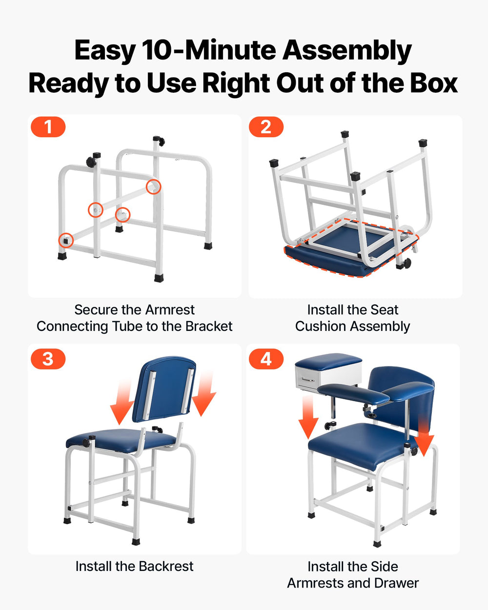 VEVOR Phlebotomy Chair 500LBS Blood Draw Medical Chair with Drawer, Comfortable Blood Drawing Chairs with Adjustable Armrests, Soft Padded Seat, Easy-to-Clean PVC Leather for Hospitals Clinics