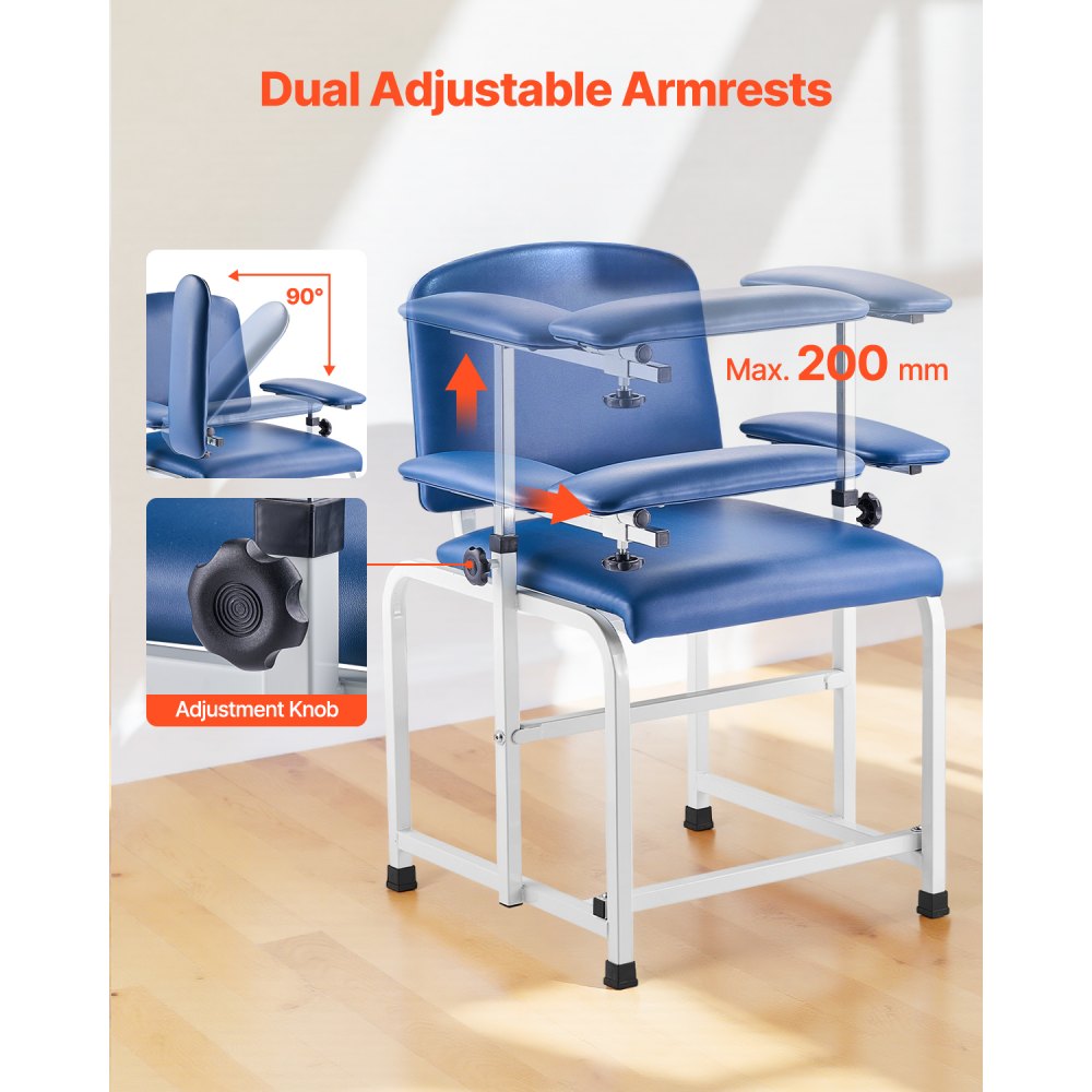 VEVOR Phlebotomy Chair, Blood Draw Chair with Adjustable Armrests and Flip Arm, 400LBS Loading Blood Drawing Medical Chair with Soft Padded Seat, Easy-to-Clean PVC Leather for Hospitals, Labs, Clinics