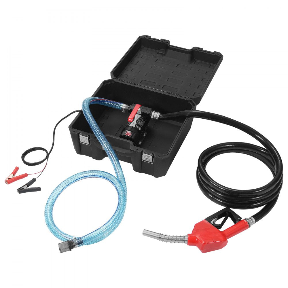 VEVOR Fuel Transfer Pump, 12V DC 10 GPM 1/4 HP, Portable Electric Diesel Transfer Pump with Automatic Shut-Off Fuel Nozzle, High Flow, Long Inlet & Outlet Hose for Diesel, Kerosene, Transformer Fuel