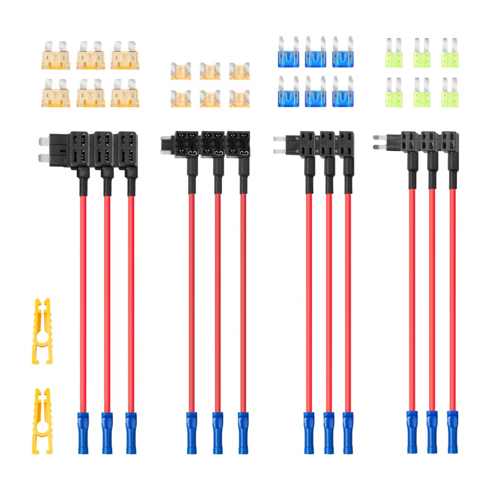 VEVOR Fuse Tap, 24 Packs, 4 Types 12V Car Add-a-Circuit Fuse Tap Adapter, Standard Mini Micro2 and Low Profile Mini Blade Fuses Holder, ATO ATC ATM Fuses Adapter Jumper for Cars Trucks Boats