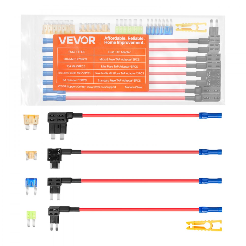 VEVOR Fuse Tap, 24 Packs, 4 Types 12V Car Add-a-Circuit Fuse Tap Adapter, Standard Mini Micro2 and Low Profile Mini Blade Fuses Holder, ATO ATC ATM Fuses Adapter Jumper for Cars Trucks Boats
