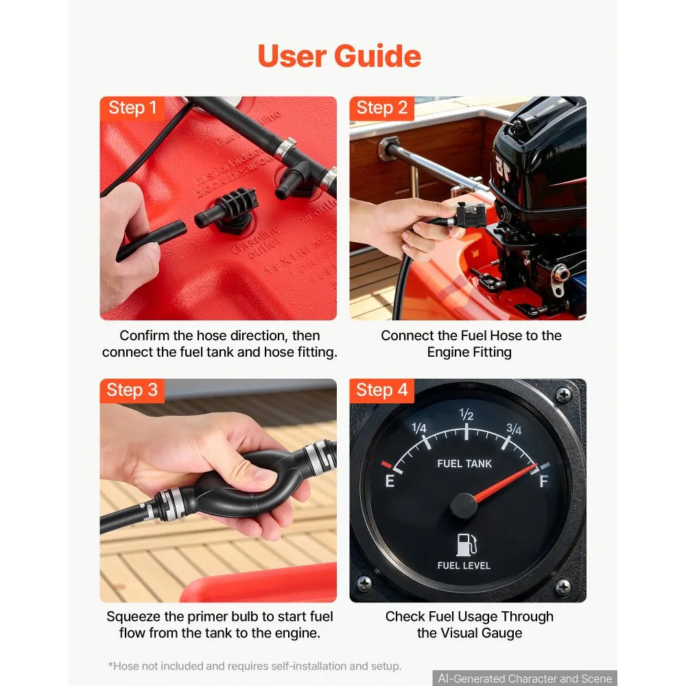 VEVOR Marine Fuel Tank 24 Gallon Boat Gas Tank Electronic Fuel Level Sensor, Portable Outboard Gas Can for Outboard Engine Boats, Yacht, Fishing Boat, Deck Boat, Gas Container, 4 mm Thick HDPE, Red