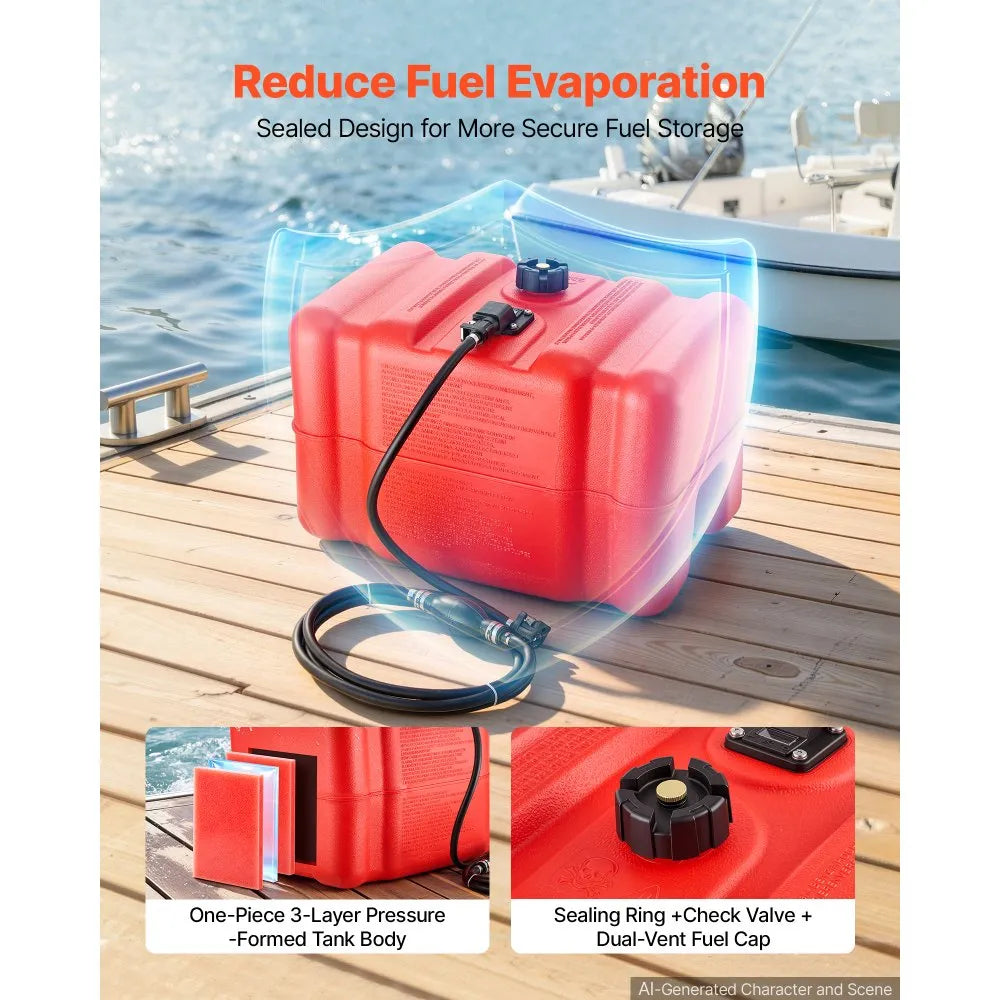 VEVOR Marine Fuel Tank, 12 Gallon Boat Gas Tank Portable Outboard Gas Can, for Outboard Engine Boats, Yacht, Fishing Boat, Deck Boat, Gas Container, Fuel Gauge, Hose & Primer Bulb, Premium HDPE, Red