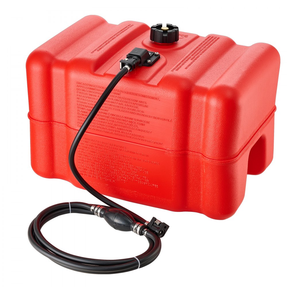 VEVOR Marine Fuel Tank, 12 Gallon Boat Gas Tank Portable Outboard Gas Can, for Outboard Engine Boats, Yacht, Fishing Boat, Deck Boat, Gas Container, Fuel Gauge, Hose & Primer Bulb, Premium HDPE, Red