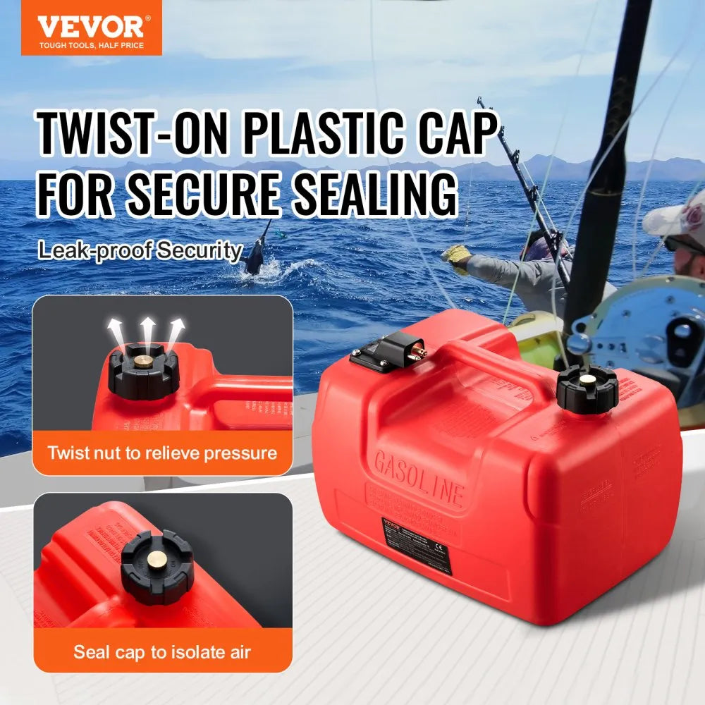 VEVOR Boat Fuel Tank, 3.17-Gallon/12-L Marine Outboard Transfer Tank, Transfer Tank with 9.8ft Hose, Gauge for Outboard Engine, Yacht, Fishing Boat, Deck, Red