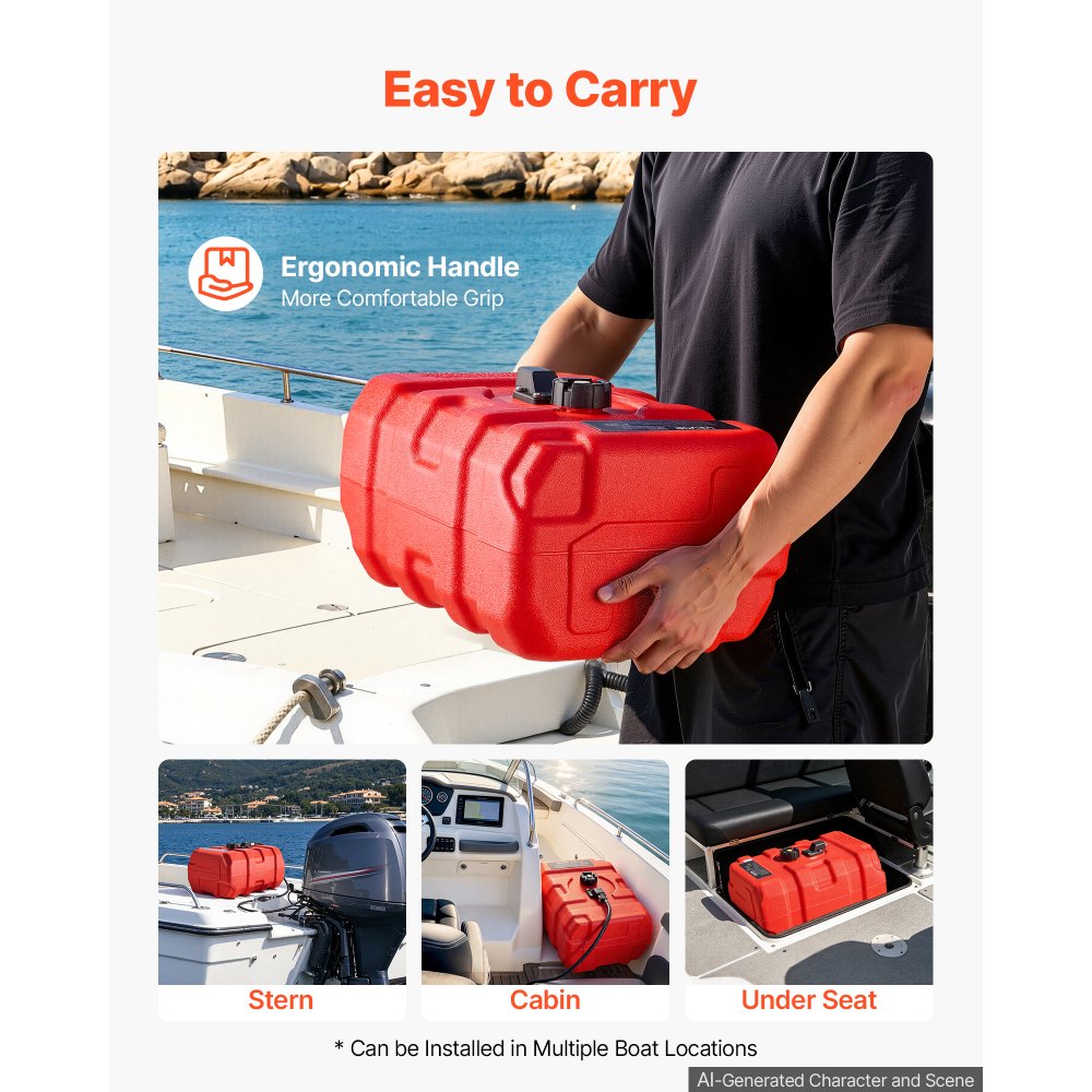 VEVOR Marine Fuel Tank, 8.7 Gallon Boat Gas Tank Portable Outboard Gas Can, for Outboard Engine Boats, Yacht, Fishing Boat, Deck Boat, Gas Container, Fuel Gauge, Hose & Primer Bulb, Premium HDPE, Red
