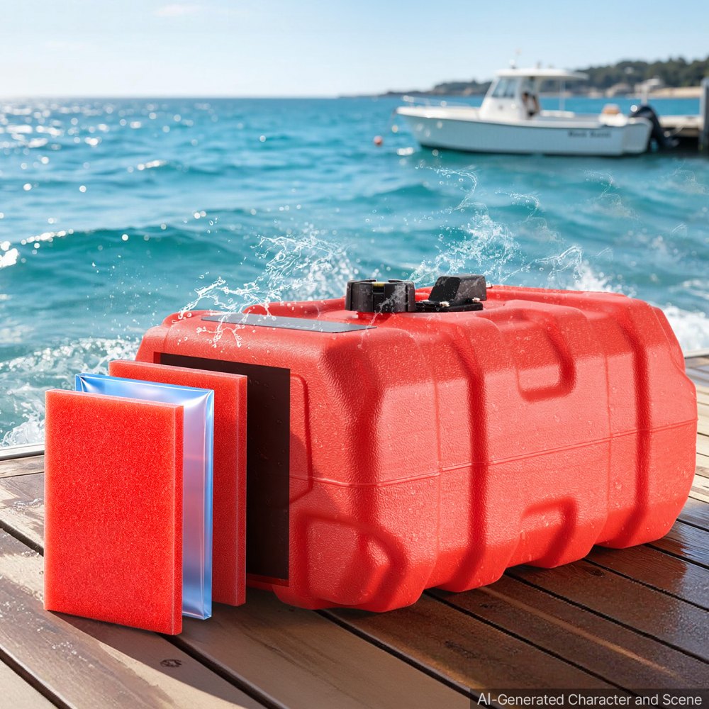 VEVOR Marine Fuel Tank, 8.7 Gallon Boat Gas Tank Portable Outboard Gas Can, for Outboard Engine Boats, Yacht, Fishing Boat, Deck Boat, Gas Container, Fuel Gauge, Hose & Primer Bulb, Premium HDPE, Red