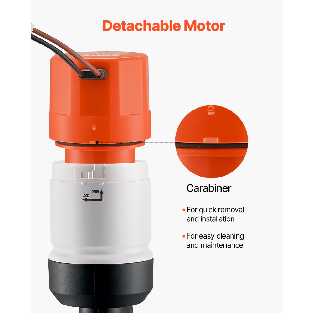 VEVOR Livewell Pump for Boat, 12V 1100 GPH Straight Livewell Aerator Pump with Dual Inlet, ABA Housing & Detachable Motor Cartridge, Corrosion-Resistant Livewell/Baitwell Pump for Freshwater Saltwater