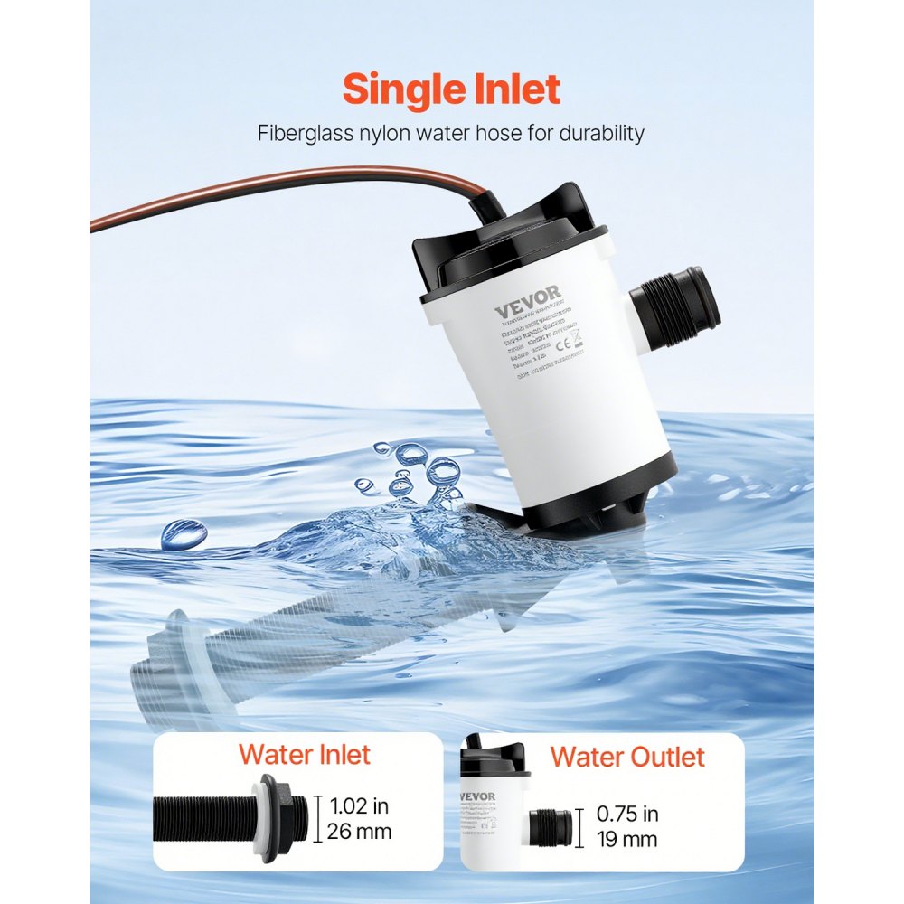 VEVOR Livewell Pump for Boat, 12V 800 GPH Livewell Aerator Pump with Detachable Motor, 90-Degree Baitwell Pumps for Boats, Corrosion-Resistant Submersible Aerator Pump, for Freshwater and Saltwater