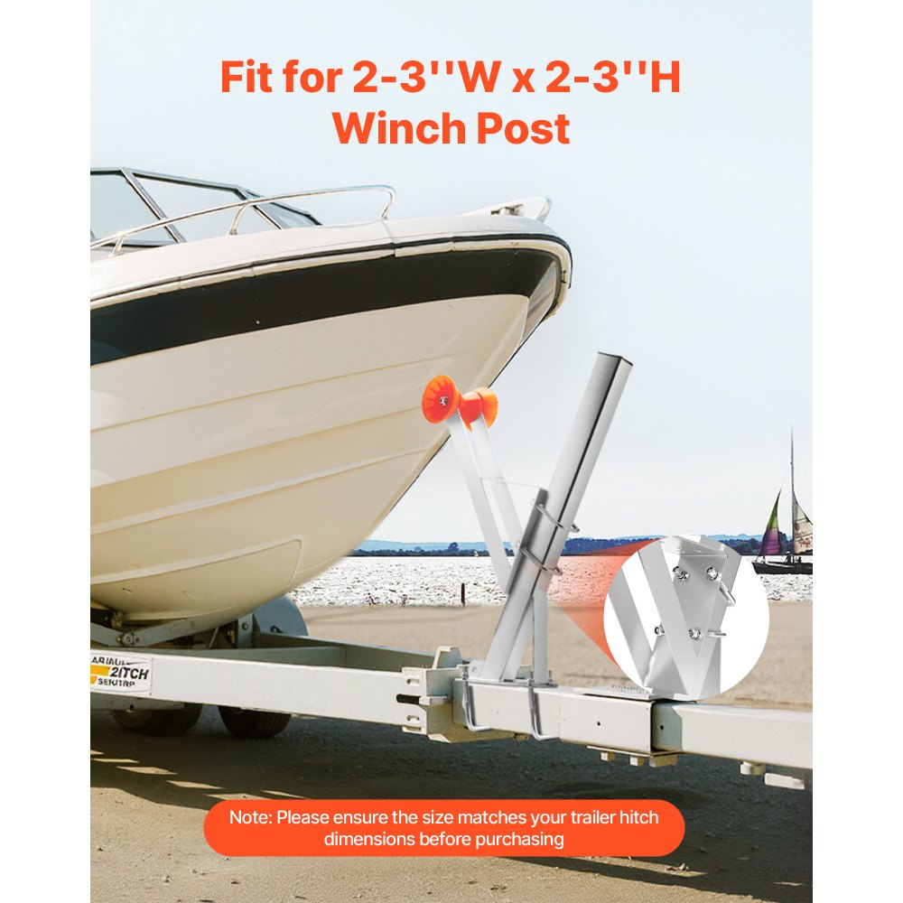 VEVOR Boat Trailer Winch Stand, 2 to 3-inch Winch Posts, Boat Trailer Winch Seat with TPU Orange Roller & U-Bolts, Suitable for Jet Ski, Sailboat, Fishing Boat, Speedboat (Galvanized), Silver