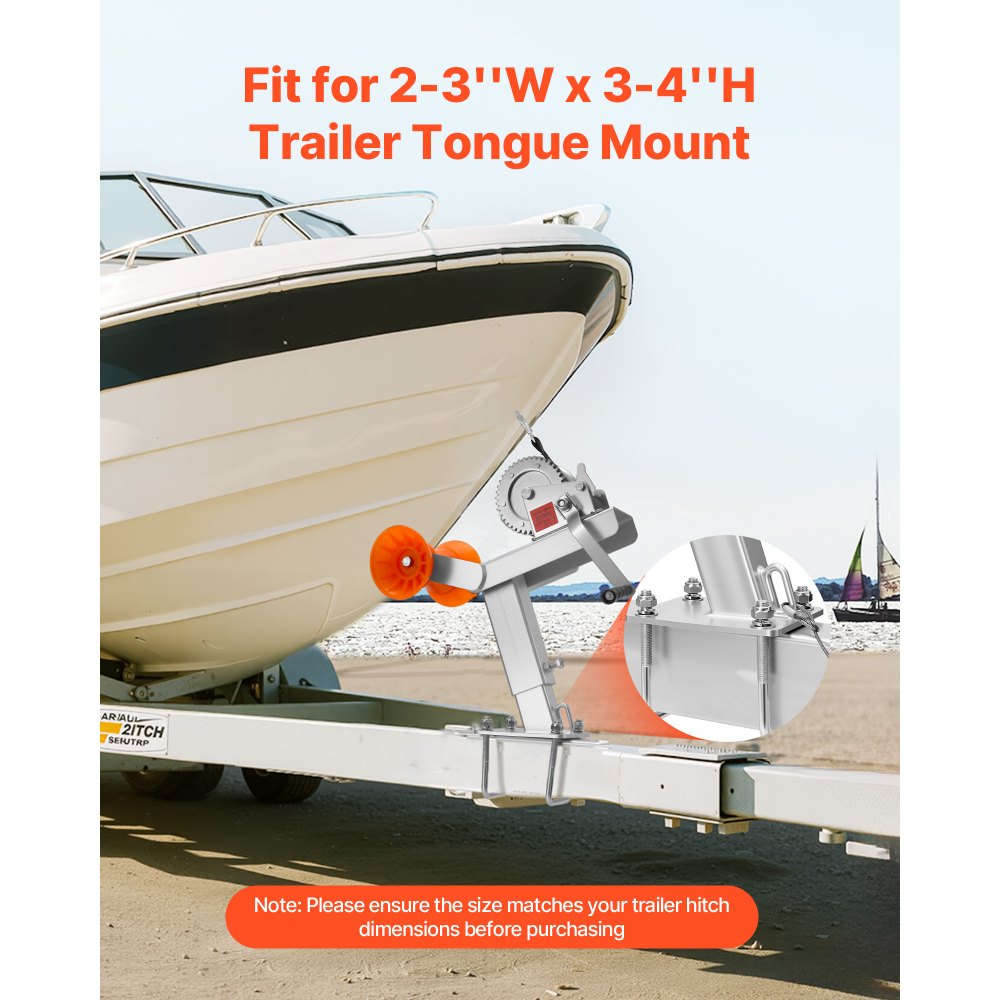 VEVOR Boat Trailer Winch Stand with Roller, 1200 lbs Winch & 2 in x 25 ft Winch Strap, Boat Winch Mount with U-Bolt for 2-3 Inches W x 3-4 Inches H Trailer Tongue, Fit for Jet Ski, Sailboat, Speedboat