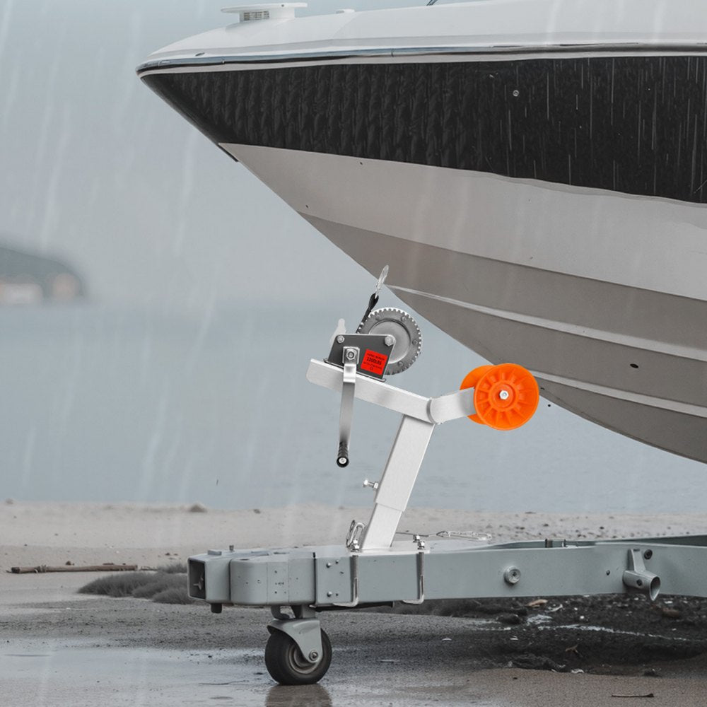 VEVOR Boat Trailer Winch Stand with Roller, 1200 lbs Winch & 2 in x 25 ft Winch Strap, Boat Winch Mount with U-Bolt for 2-3 Inches W x 3-4 Inches H Trailer Tongue, Fit for Jet Ski, Sailboat, Speedboat