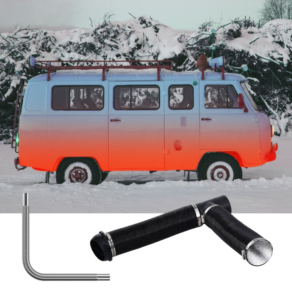 VEVOR Diesel Heater Pipe Ducting Set, 3" Extendable Air Duct Hose, 1" Stainless Steel Exhaust Pipe, 2 Air Vents, Tee Air Outlet Connector and Hose Clamps, for 5KW/8KW Diesel Parking Heaters